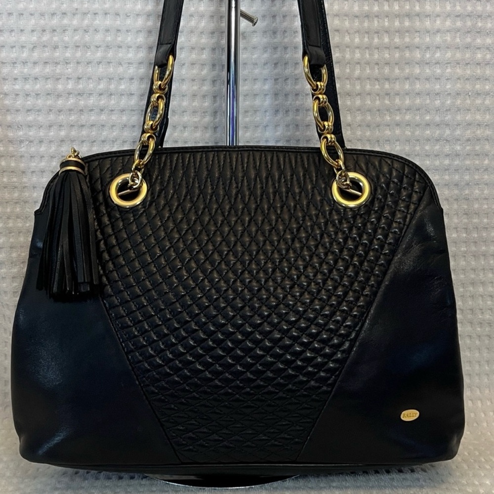 EUC Vintage Bally Quilted Leather Shoulder Bag, Black/Gold